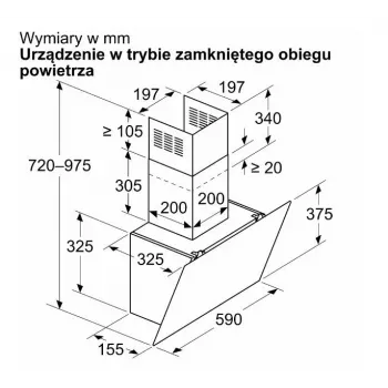 Sienas nosūcējs Bosch DWK65DK20, 590×325×690 mm, 550 m³/h, 3 ātrumi, 62 dB, balts, alumīnija tauku filtrs
