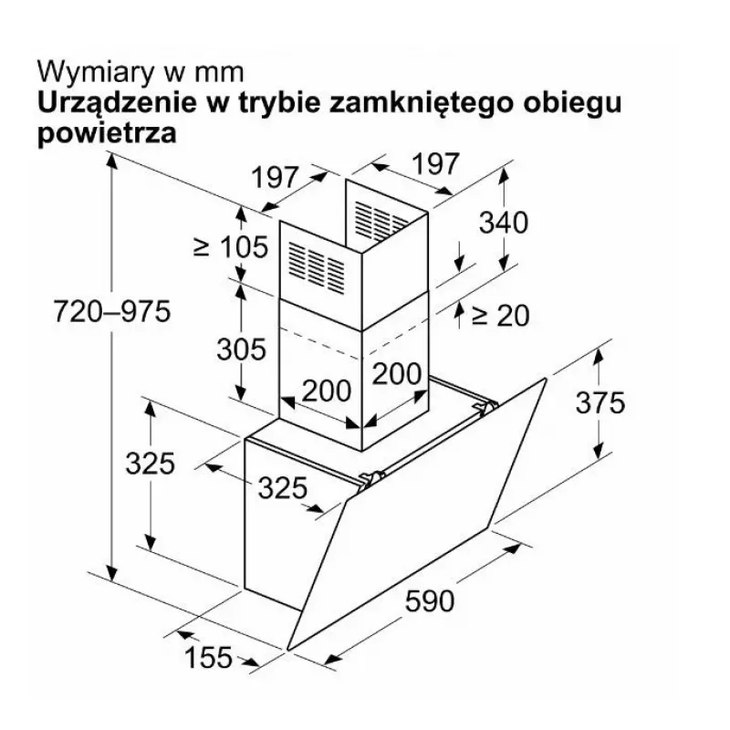 Sienas nosūcējs Bosch DWK65DK20, 590×325×690 mm, 550 m³/h, 3 ātrumi, 62 dB, balts, alumīnija tauku filtrs