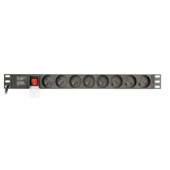 Strāvas sadales bloks Gembird EG-PDU-014-FC14, 8 AC kontaktligzdas, C14 ieeja, 3 m kabelis, 1U alumīnija korpuss, 10 A, 3680 W
