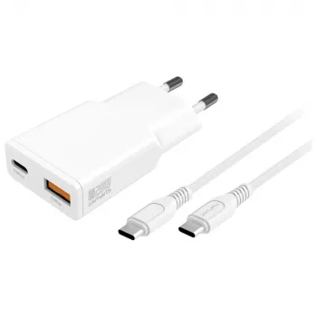 4smarts 541509 lādētājs mobilajām ierīcēm AC — 100–240V, USB-A + USB-C, 1.5 m kabelis, ātrā uzlāde, balts