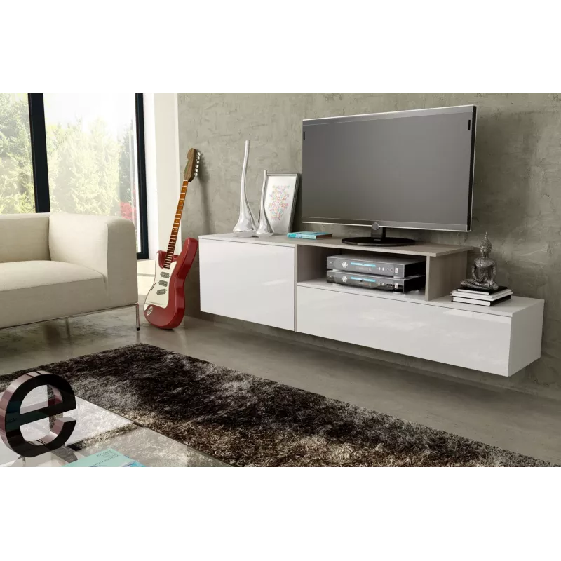 Cama TV skapis SIGMA 3 180 balts/balts glancēts + sonomas ozols