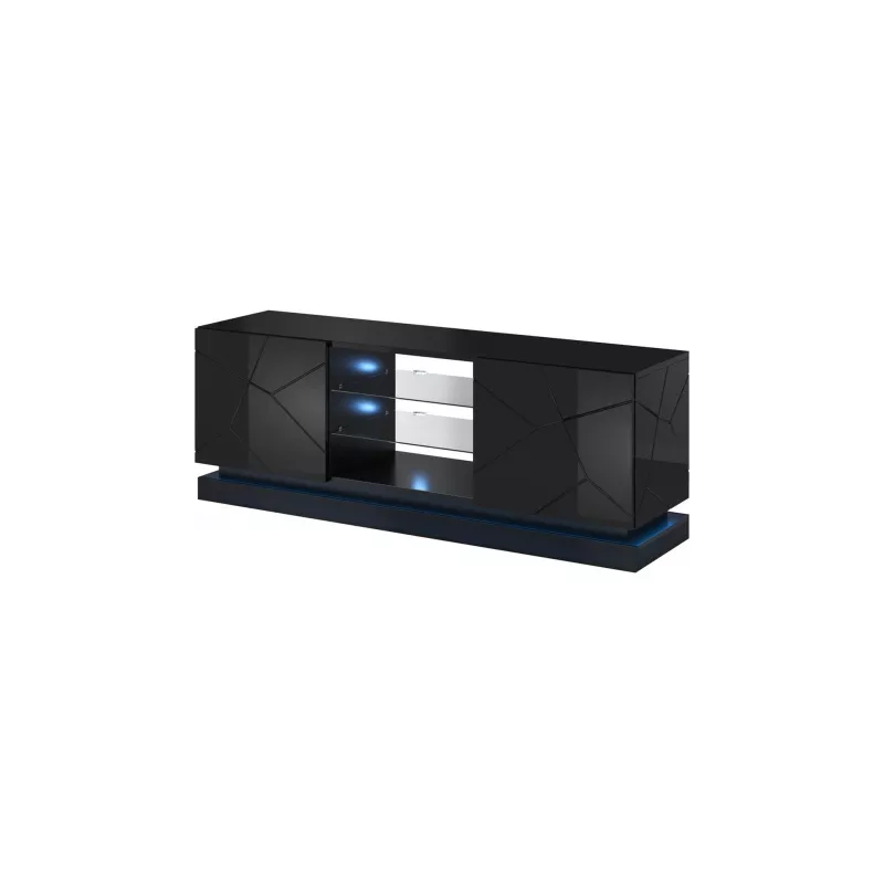 TV skapis Cama Meble QIU 160 — MDF melns spīdums, 1600×420×570 mm