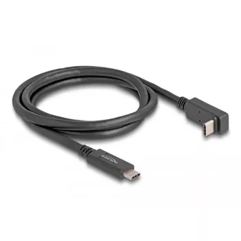 Delock USB-C kabelis – 24 kontaktu USB-C (tēviņš) uz 24 kontaktu USB-C (tēviņš) leņķveida – USB 3.2 Gen 2 – 3 A – 1,0 m – USB Power Delivery (60 W), atbalsta 4K 144 Hz (3840 x 2160), līdz 10 Gbps datu pārraide