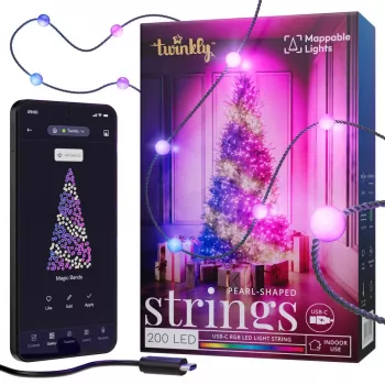 Twinkly Strings USB-C Pearls viedā gaismas virtene, Wi-Fi/Bluetooth, daudzkrāsaina