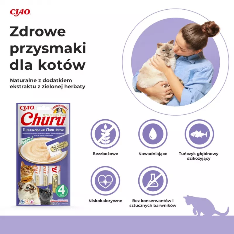 INABA Churu garša tuncis ar gliemeni - kaķu gardumi - 4x14 g