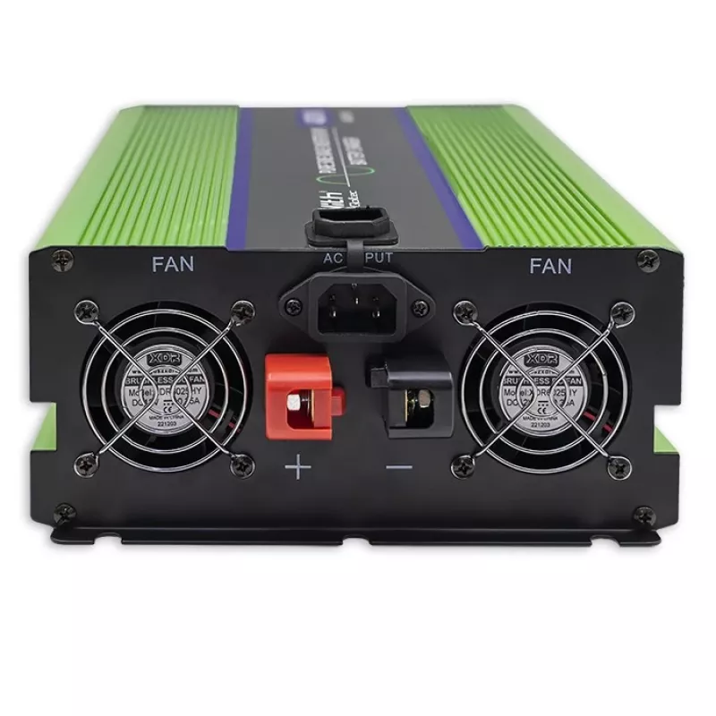 Qoltec Monolith sprieguma pārveidotājs | Akumulatora lādētājs | UPS | 2000W | 4000W | 12V uz 230V | Tīrs sinusoidāls | LCD melns-zaļš