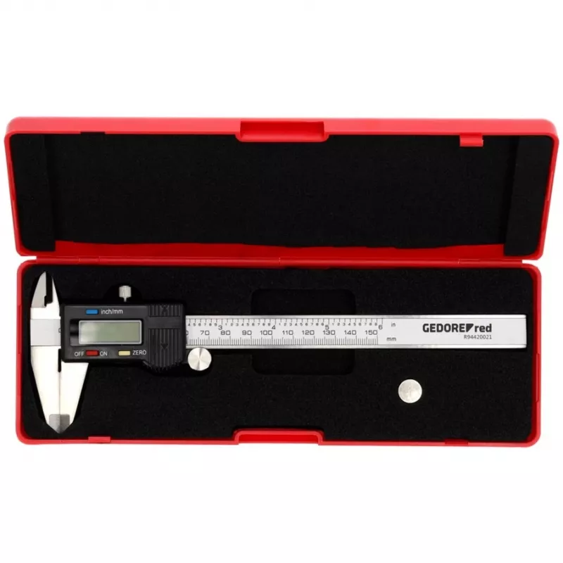 Gedore RED R94420021 3301430 digitālais bīdmērs, 0–153 mm, mm/collas, pelēks