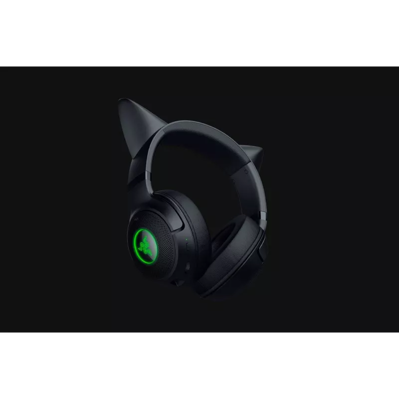 Razer Kraken Kitty V2 BT bezvadu spēļu austiņas ar mikrofonu, Bluetooth 5.2, apliekamās, trokšņu slāpēšana, Chroma RGB, 20–20 000 Hz, melnas
