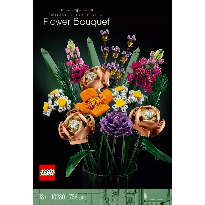 LEGO 10280 Icons Ziedu pušķis — Mākslīgo ziedu komplekts pieaugušajiem, dekoratīvs mājas aksesuārs, dāvanu ideja sievietēm un vīriešiem