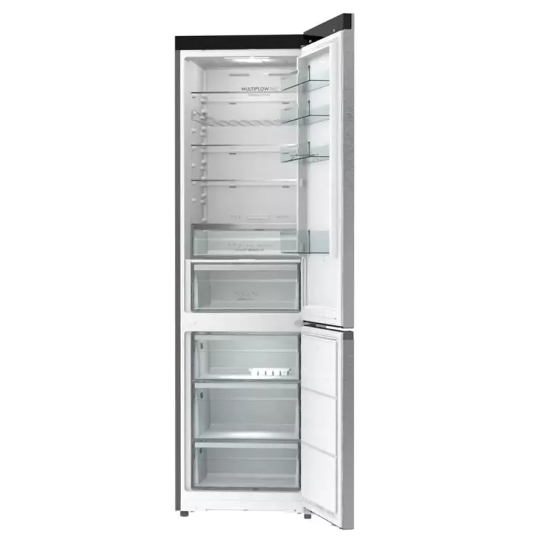 Ledusskapis ar saldētavu Gorenje NRB620E61X4WFE, brīvi stāvošs, nerūsējošais tērauds, kopējā ietilpība 413 L, saldētava apakšā 130 L, NoFrost, LED displejs