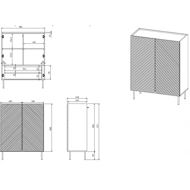 Plaukts ONDA 2D2S 98×45×127 cm zaļš, grīdas sienas skapis