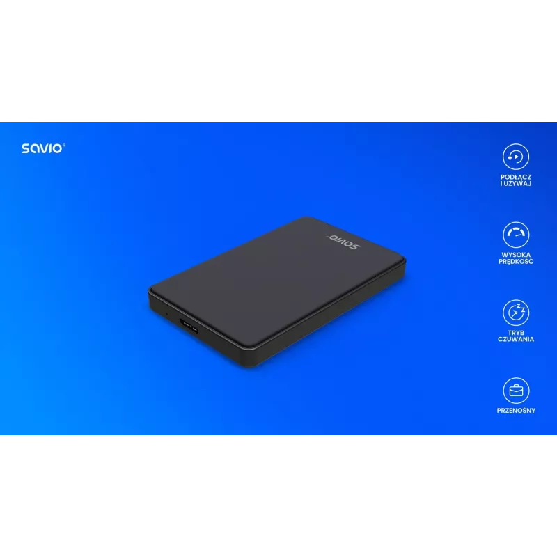 Ārējais HDD/SSD korpuss SAVIO AK-65 Melns 2.5 collu SATA USB 3.0 5 Gbit/s Micro-USB