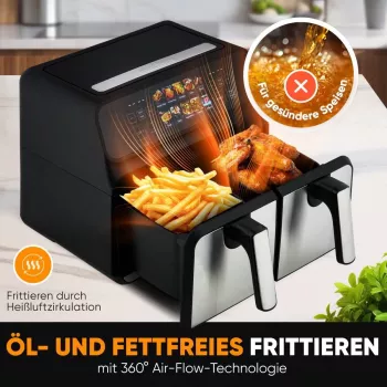 Gaisa fritieris ProfiCook PC-FR 1287 H — dubultais 8 L, 2200 W, skārienjutīgs LED, melns/nerūsējošs tērauds