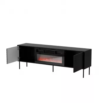 TV skapis Cama Meble CORTINA 180x40x60 cm melns ar melnu kamīnu