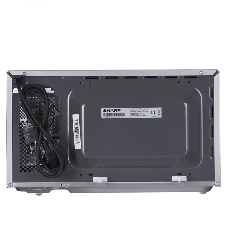 Kombinētā mikroviļņu krāsns Sharp YC-MG01E-S — 20 L, 800 W mikroviļņi, 1000 W grils, 5 jaudas līmeņi, rotācijas vadība, 25,5 cm pagrieziena galds