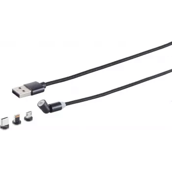 Magnētiskais 3-in-1 USB-A lādētāja kabelis ShiverPeaks 540° — Melns, USB-A uz magnētisko daudzkonektoru