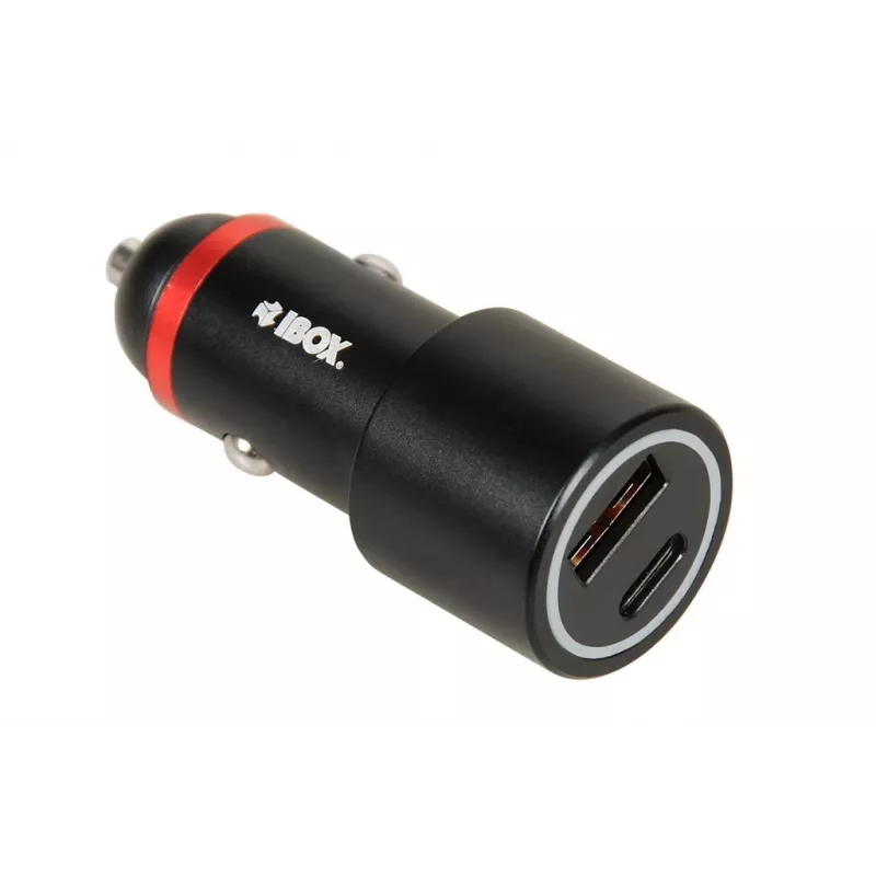 iBox ICC20 autolādētājs 48W ar USB-C PD 3.0 un USB-A QC 3.0, melns