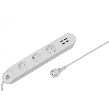 Viedā pagarinātāja Denver SHP-300U 3× Type E kontaktligzdas 4× USB-A Balta
