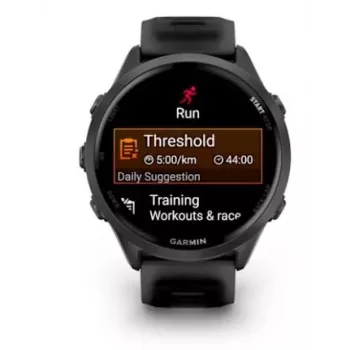 GARMIN Forerunner 570 — 47 mm pelēks alumīnija korpuss, caurspīdīga melna silikona siksniņa