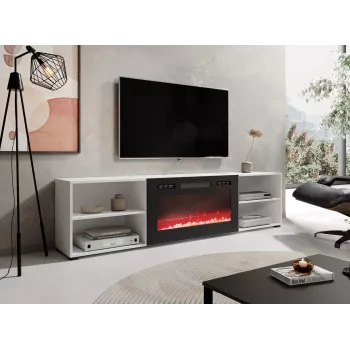 RTV skapis POLO 200x33x50.5 balts + kamīns melns