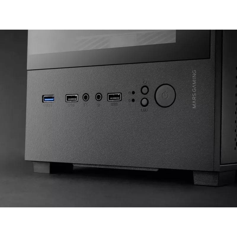 Mini Tornis PC korpuss TACENS Mars Gaming MC-SE2 — Mini-ITX / Micro-ATX, melns, sānu logs, barošanas bloks apakšā, atbalsta 2x2.5 collu + 1x3.5 collu