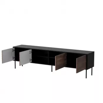 TV skapis CORTINA 4D 200x40x55 cm, melna virsma, valriekstu fasādes