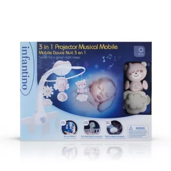Bērnu mūzikas kastīte B-kids 3in1 Infantino 150302050 — pulverrozā, 3-in-1 nomierinoša rotaļlieta