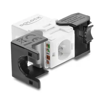 Keystone modulis DELOCK RJ45 uz LSA Cat.6 UTP bezinstrumentu, plakans, 16,2×28,2×19,4 mm, melns/balts