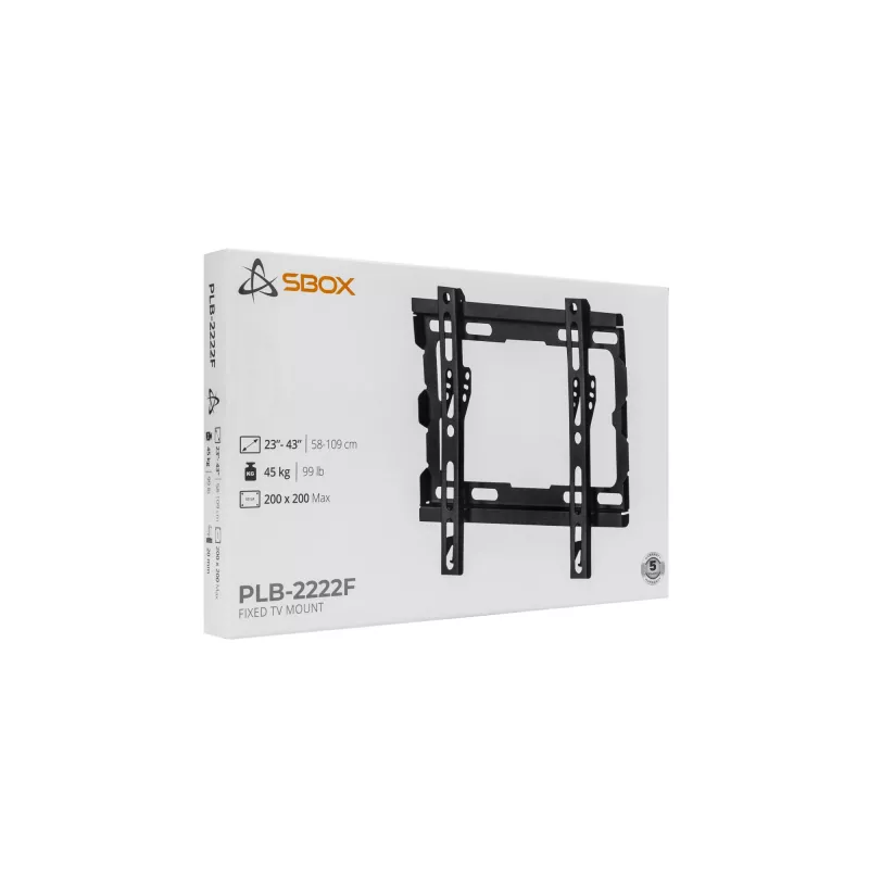 SBOX PLB-2222F-2 fiksēts televizora sienas turētājs, 23-43 collas, 45 kg, VESA 200x200