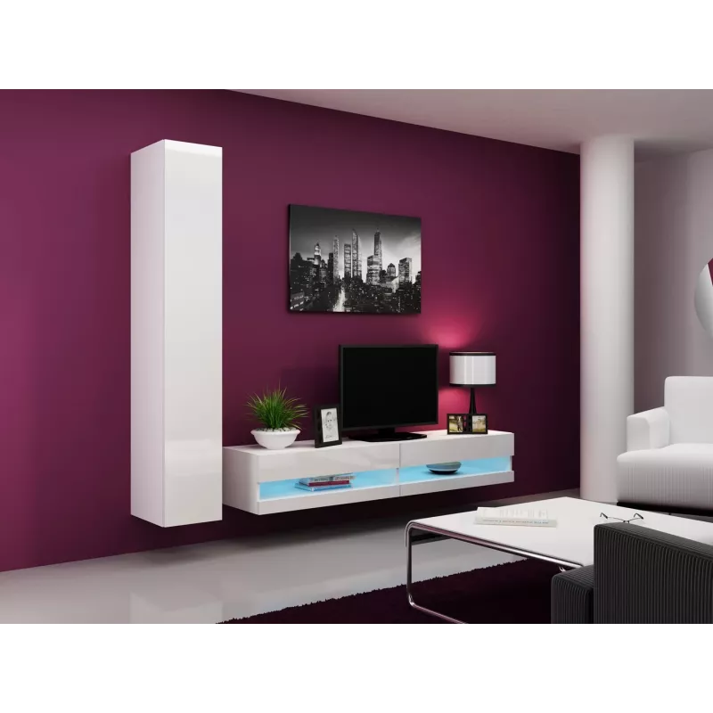 TV statnis cama meble VIGO NEW 30/180/40, balts spīdums, skaidu plātne, 1800×400×300 mm