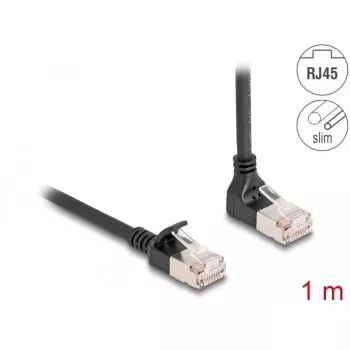 DeLOCK RJ45 tīkla kabelis Cat.6A S/FTP Slīmais 90° uz augšu leņķveida 1 m melns
