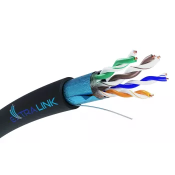 Tīkla kabelis Extralink Twisted pair CAT5E FTP (F/UTP) V2 Outdoor 305M Melns
