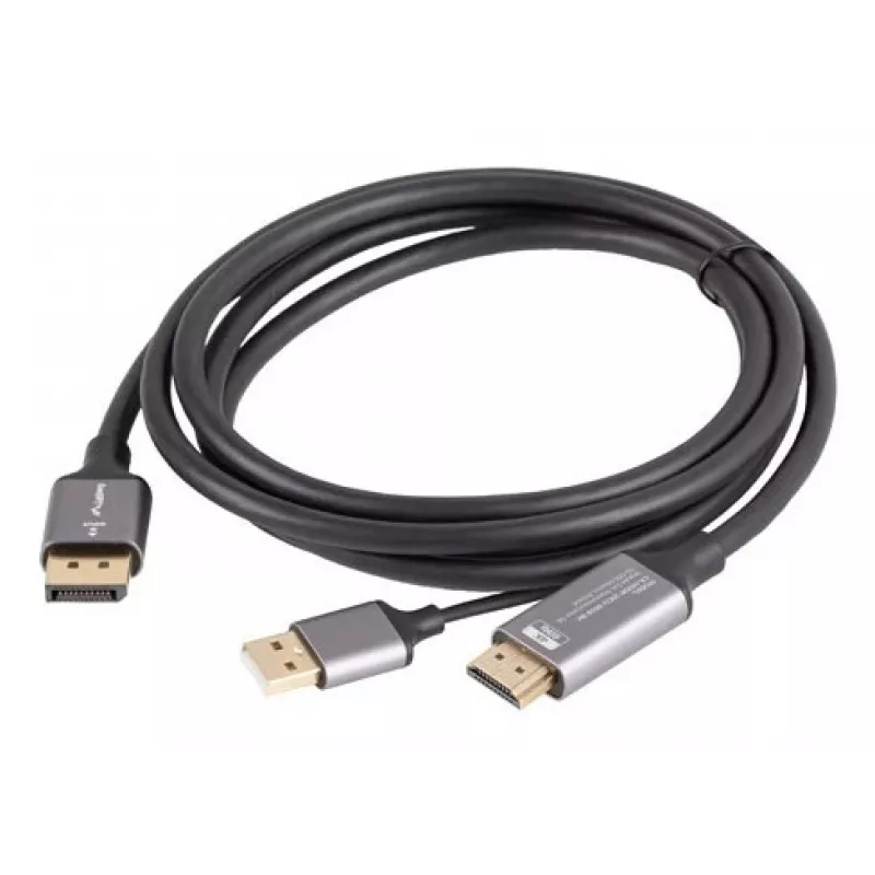Lanberg CA-HDDP-20CU-0018-BK video kabeļa adapteris 1.8 m DisplayPort HDMI + USB melns, sudrabs