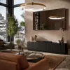 TV skapis LIVERTI 2000x420x480 mm, melna skaidu plātnes virsma, melns rāmis