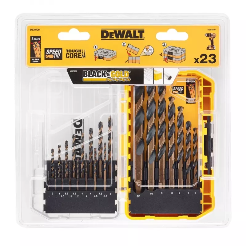DeWalt DT70729-QZ 23 gabalu melno un zelta metāla urbjkomplekts