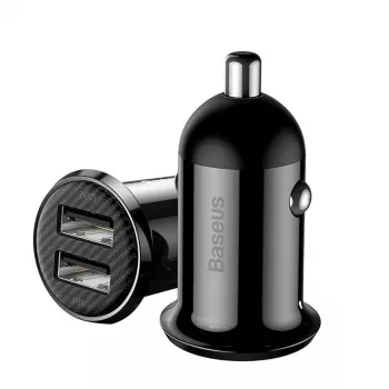 Auto lādētājs Baseus Gain Pro Universal Melns — 2× USB 2.0, 2.4 A uz portu, Ieeja 12–24 V, 5 V izeja