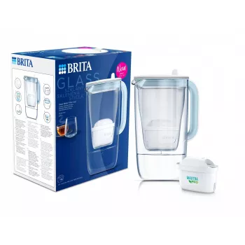 BRITA Glass 1050452 filtrējamā krūze ar 1 MAXTRA PRO Pure Performance filtru, 2,5 l (1,5 l filtrēta ūdens), zila/balta