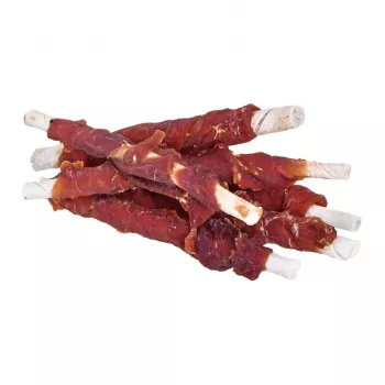 Suņu gardumi PETITTO Pīļu kebabs 500 g – mīksti treniņu kumosiņi ar pīles garšu, 64% olbaltumvielu, 3% tauku, bez lipekļa un cukura