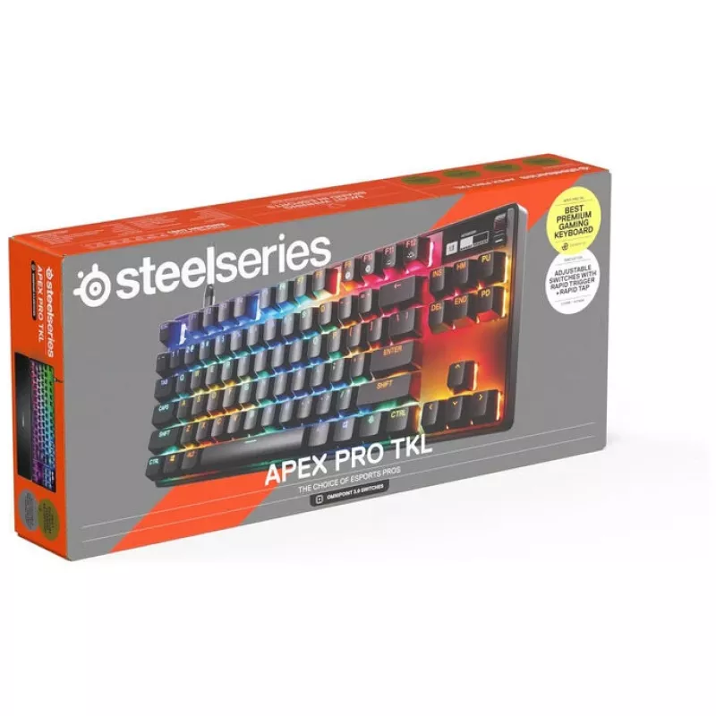 Mehāniskā spēļu tastatūra STEELSERIES Apex Pro TKL Gen 3 OmniPoint — Tenkeyless, regulējams aktivācijas punkts, kompakts izkārtojums