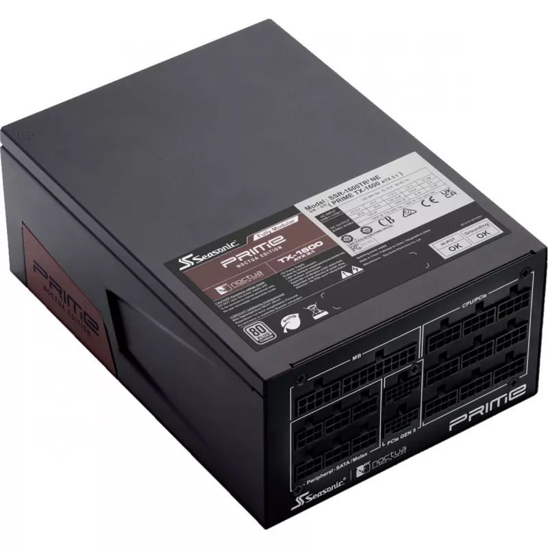 Seasonic Prime TX-1600 Noctua Edition, PC barošanas bloks melns, 2x 12-pin augstas jaudas GPU, 6x PCIe, kabeļu pārvaldība, 1600 W