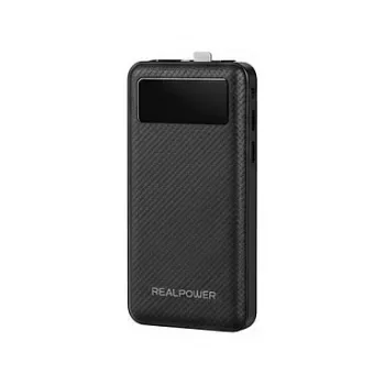 Power bank RealPower PB-10000 Plus 10 000 mAh 20W 2×USB-A 1×USB-C melns