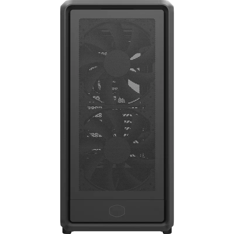 PC Midi Tower Cooler Master MasterFrame 600 Mesh — Melns, atbalsta ATX/EATX, 2x200mm priekšējie ventilatori, priekšējais/sānu ventilatoru atbalsts, 2x3.5 collu + 3x2.5 collu vietas