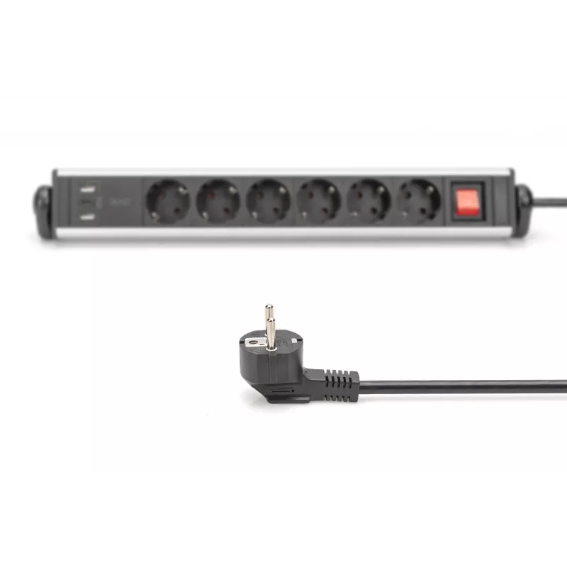 Digitus 6-vietu biroja pagarinātājs ar 3x USB portiem un 1,5 m kabeli
