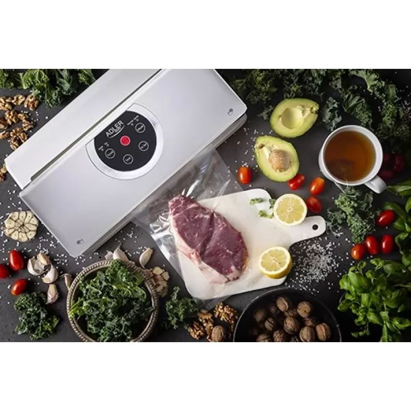Vakuuma iepakojuma iekārta Adler AD 4503, 130 W, vakuums -750 līdz -800 mbar, C tipa spraudnis, pelēka/balta
