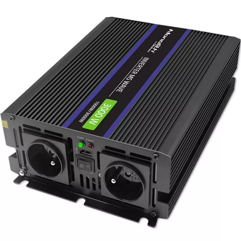 QOLTEC Monolith 3000 MS Wave tīkla invertors, 12V→230V, 1500/3000W, ar USB