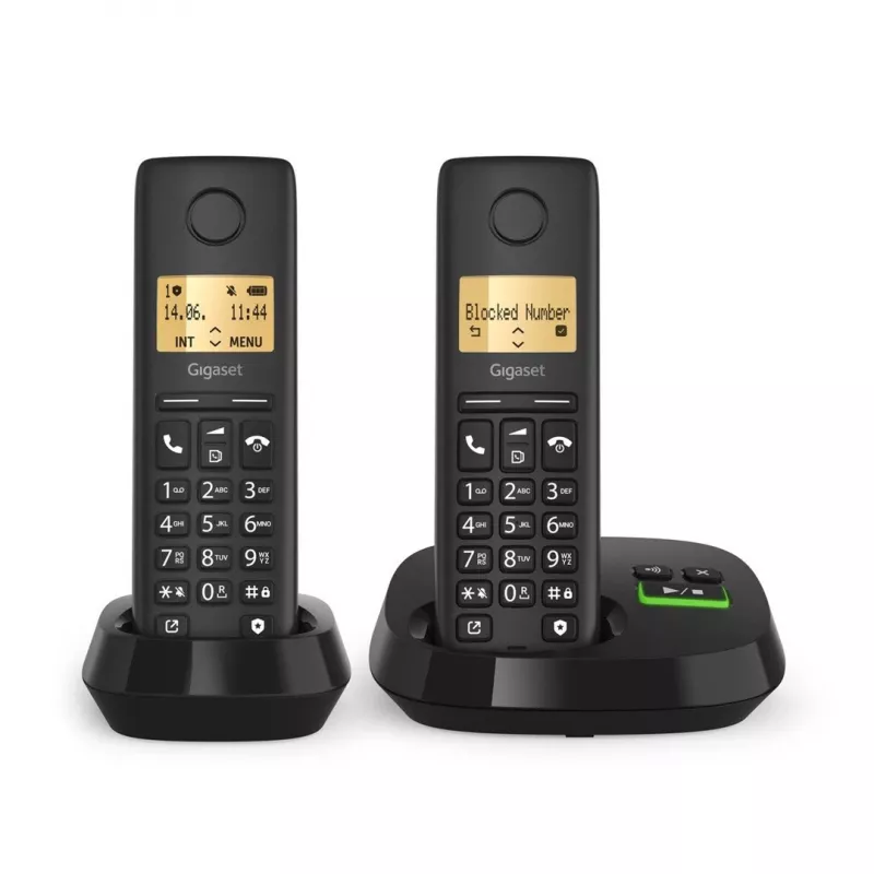 Bezvadu analogais/DECT telefons Gigaset PURE 100A Duo — 2 klausules, skaļrunis, zvanītāja ID, 1,5 collu ekrāns, melns