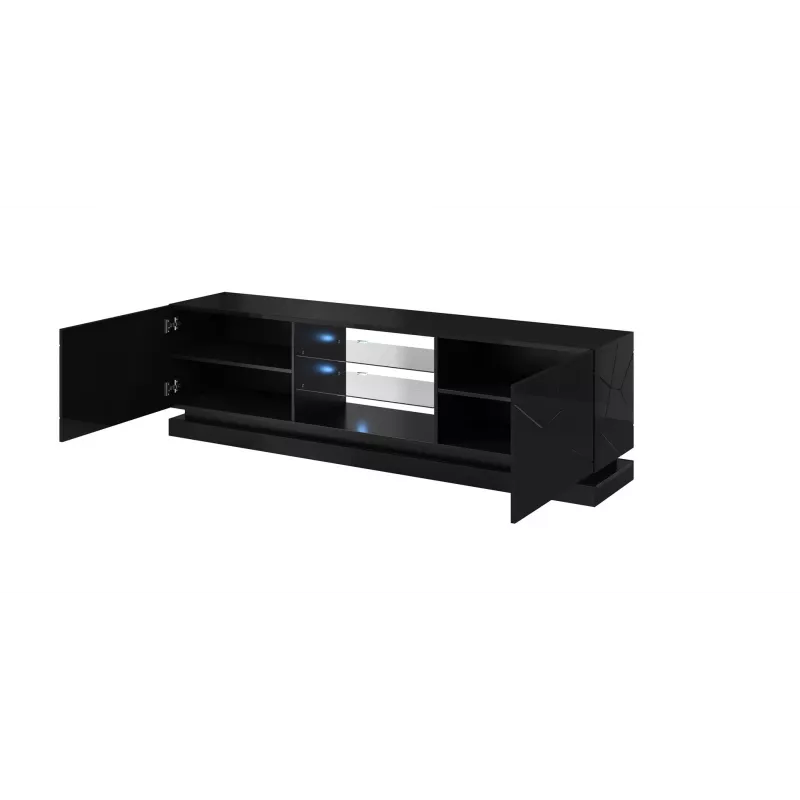 Cama TV skapis QIU 200 MDF melns glancēts/melns glancēts