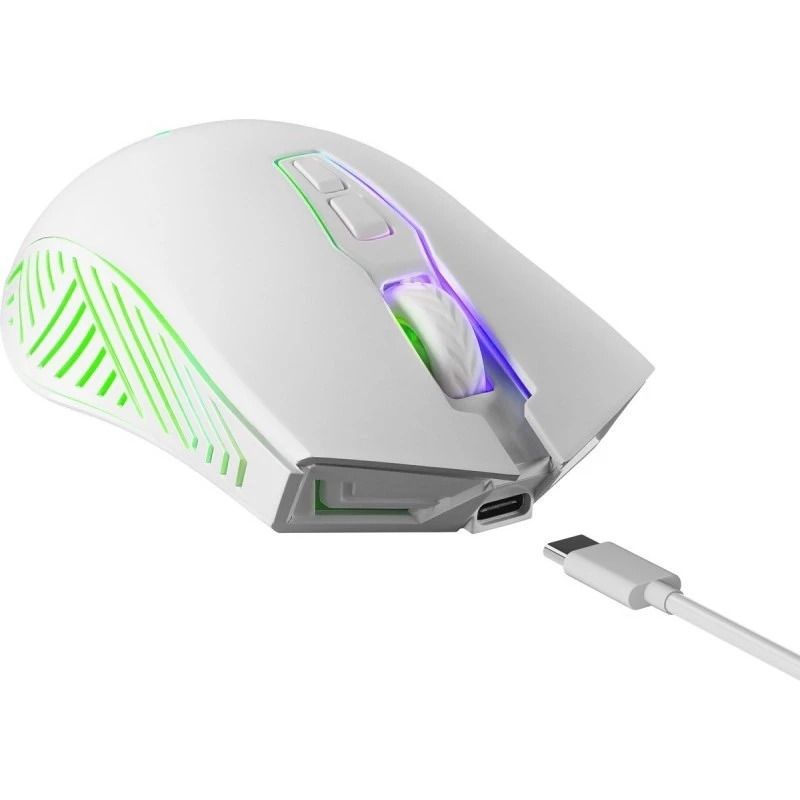 Bezvadu spēļu pele DEFENDER Pandora White — ambidekstrāla, 3200 DPI, 6 pogas, programmējama, optiska, USB