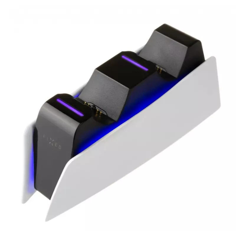FIXED FIXPS5-DCC-BW uzlādes stacija PlayStation 5 DualSense kontrolleriem, vadu, melnbalta