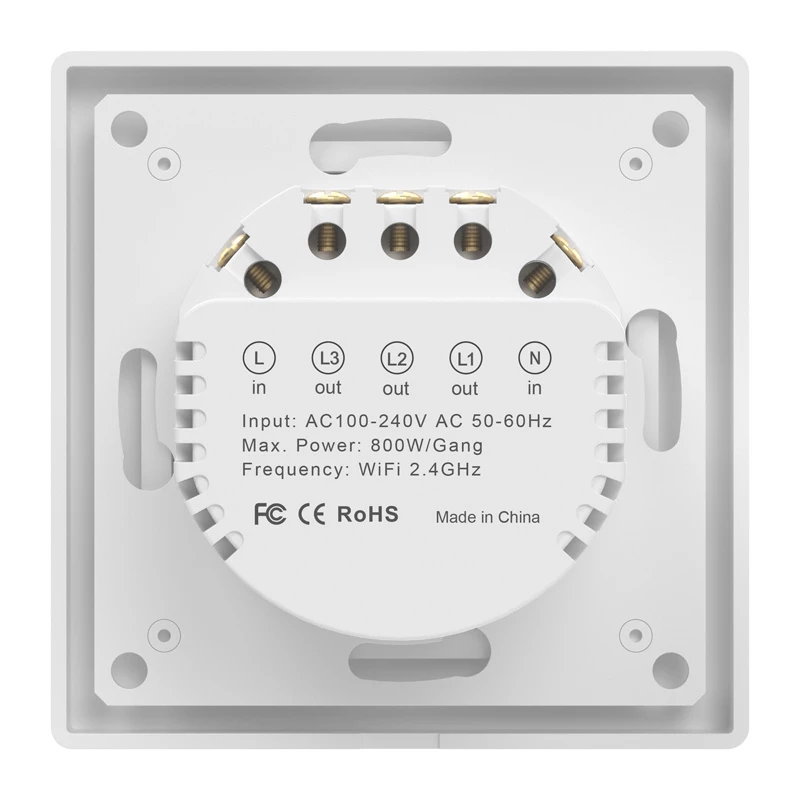 Avatto TS20-EU-W3 WiFi skārienjūtīgs gaismas slēdzis, 3 kanālu, AC 100-240V, 10 A, Tuya/Smart Life